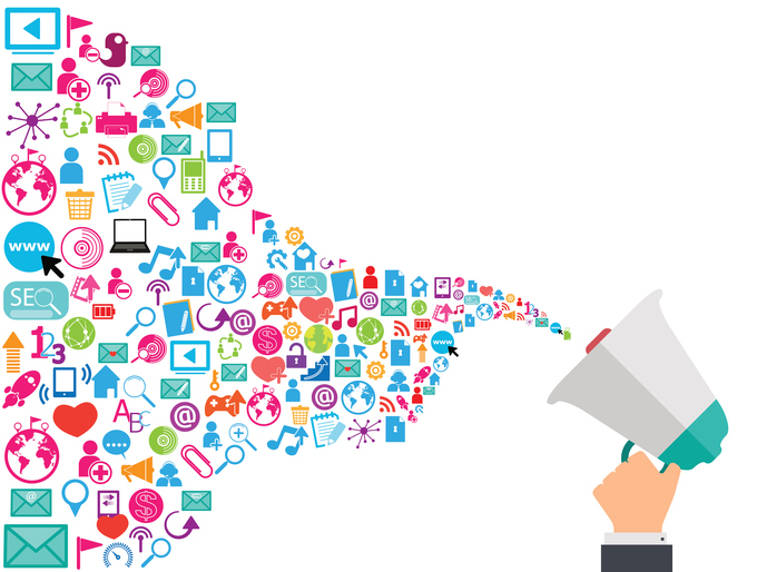 megaphone with icons