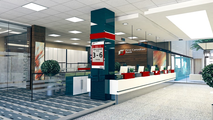 wait time screen in bank lobby