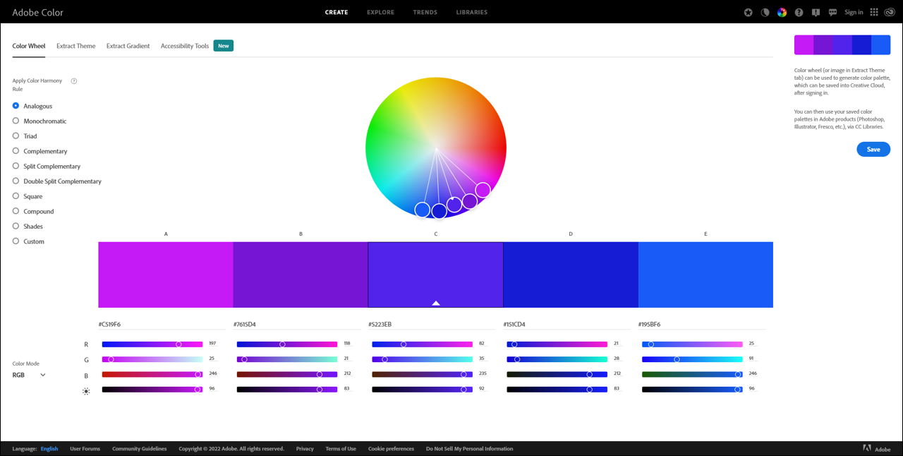 Adobe Color screenshot