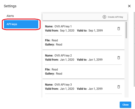 API Keys under Settings in Omnivex Ink