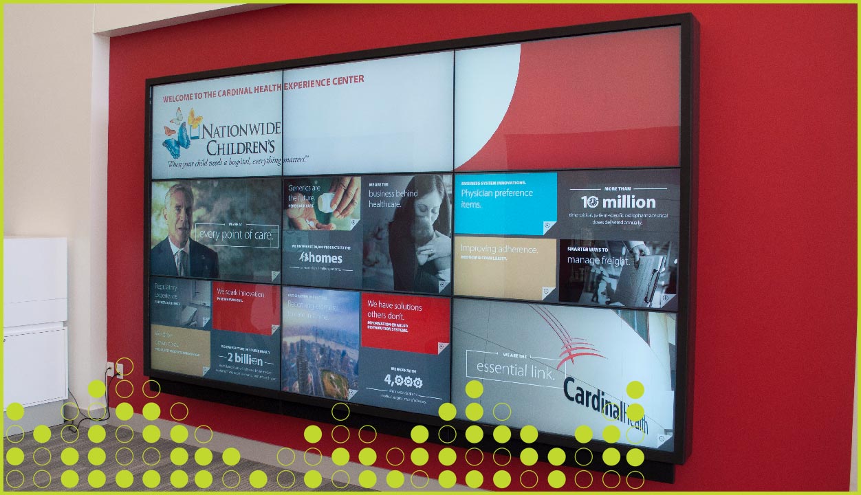 corporate communications digital screens in lobby