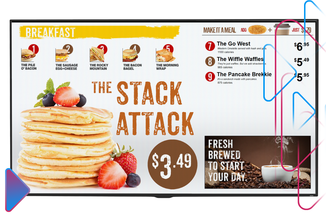 digital menu screen for breakfast