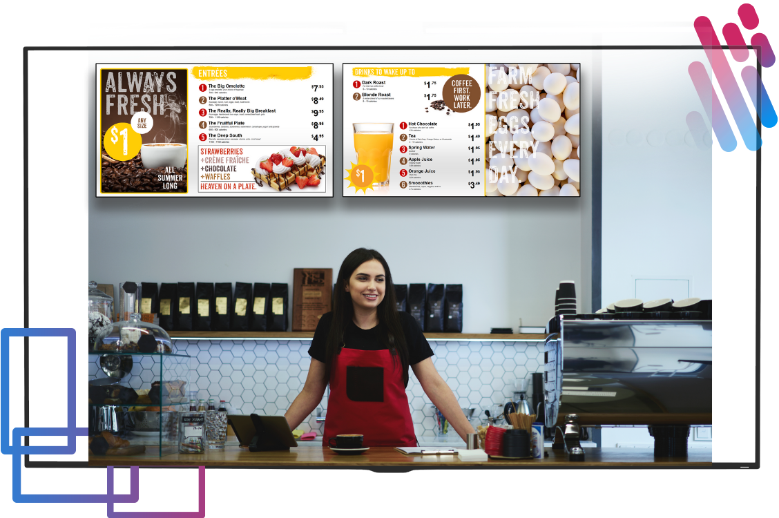 digital menu screens in cafe
