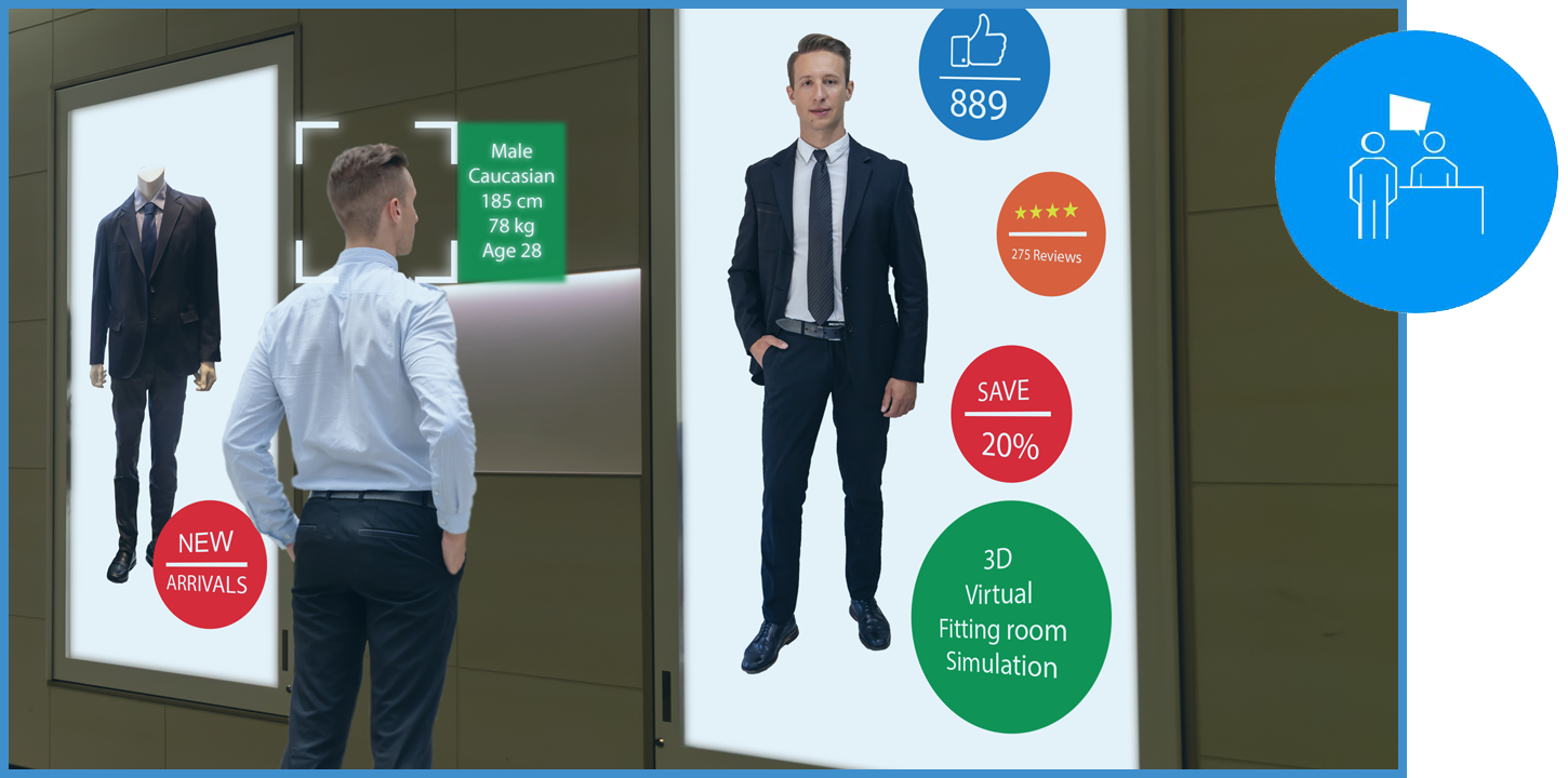 custoer looking at digital sign in retail environment