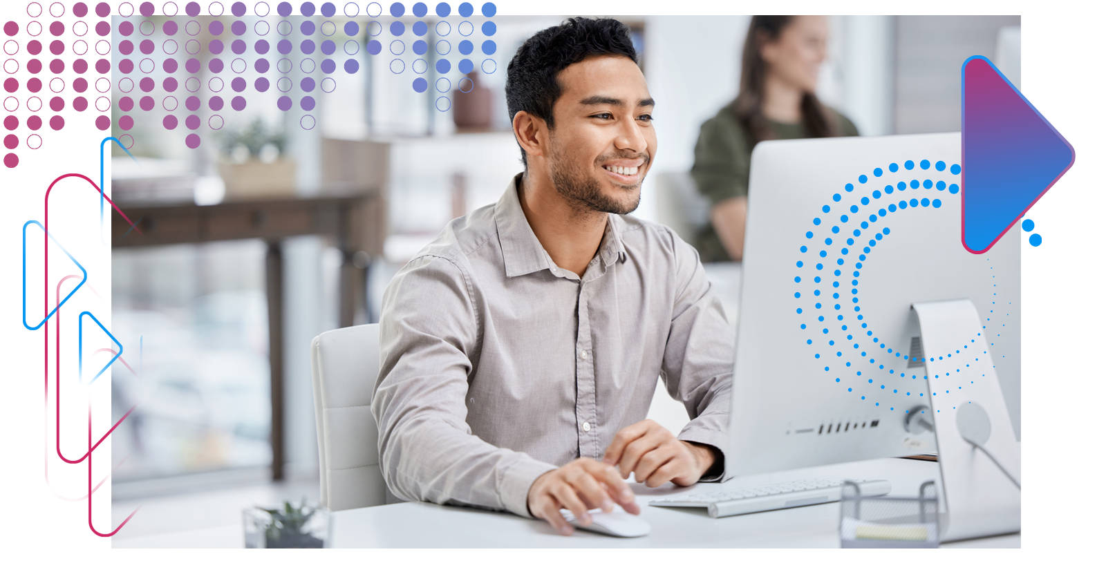 An office worker working on digital signs with Omnivex software