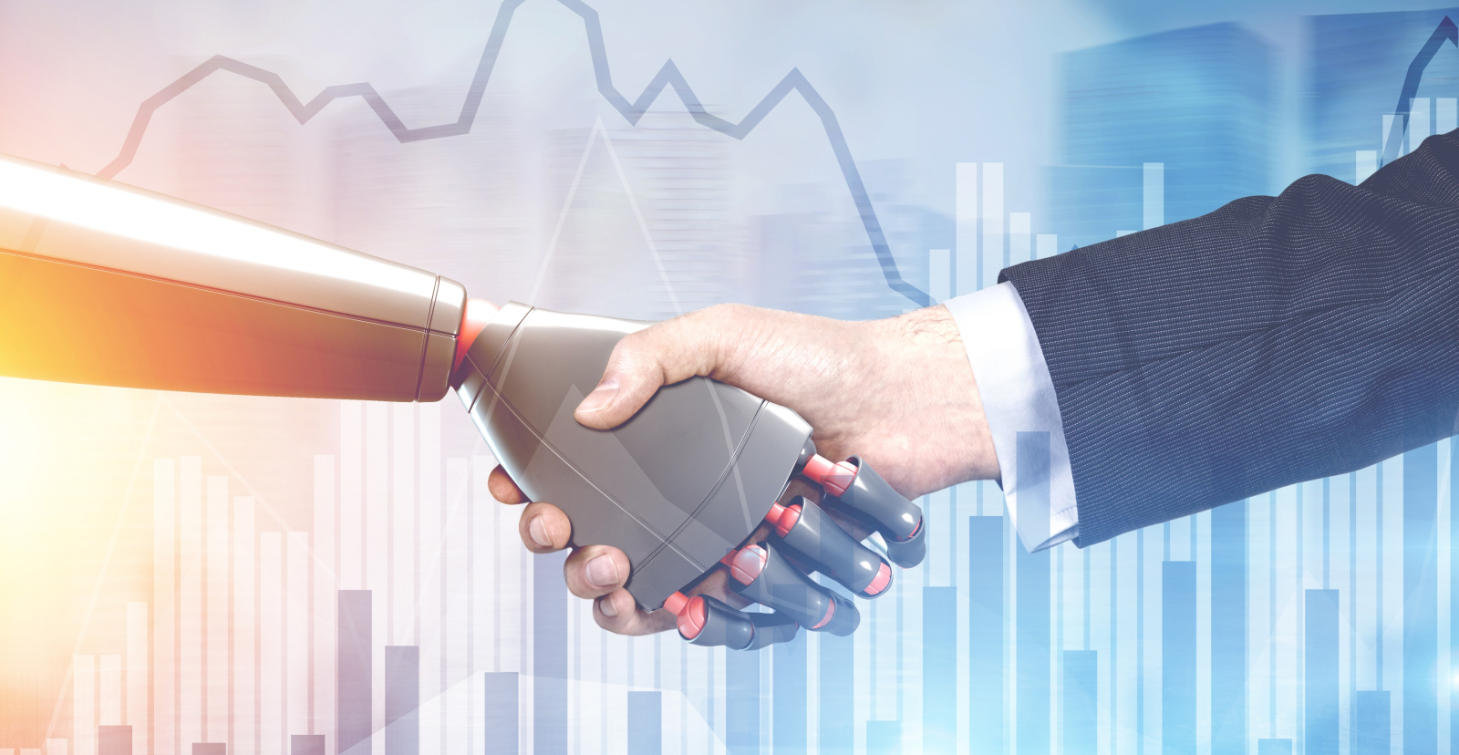 man and robot handshake