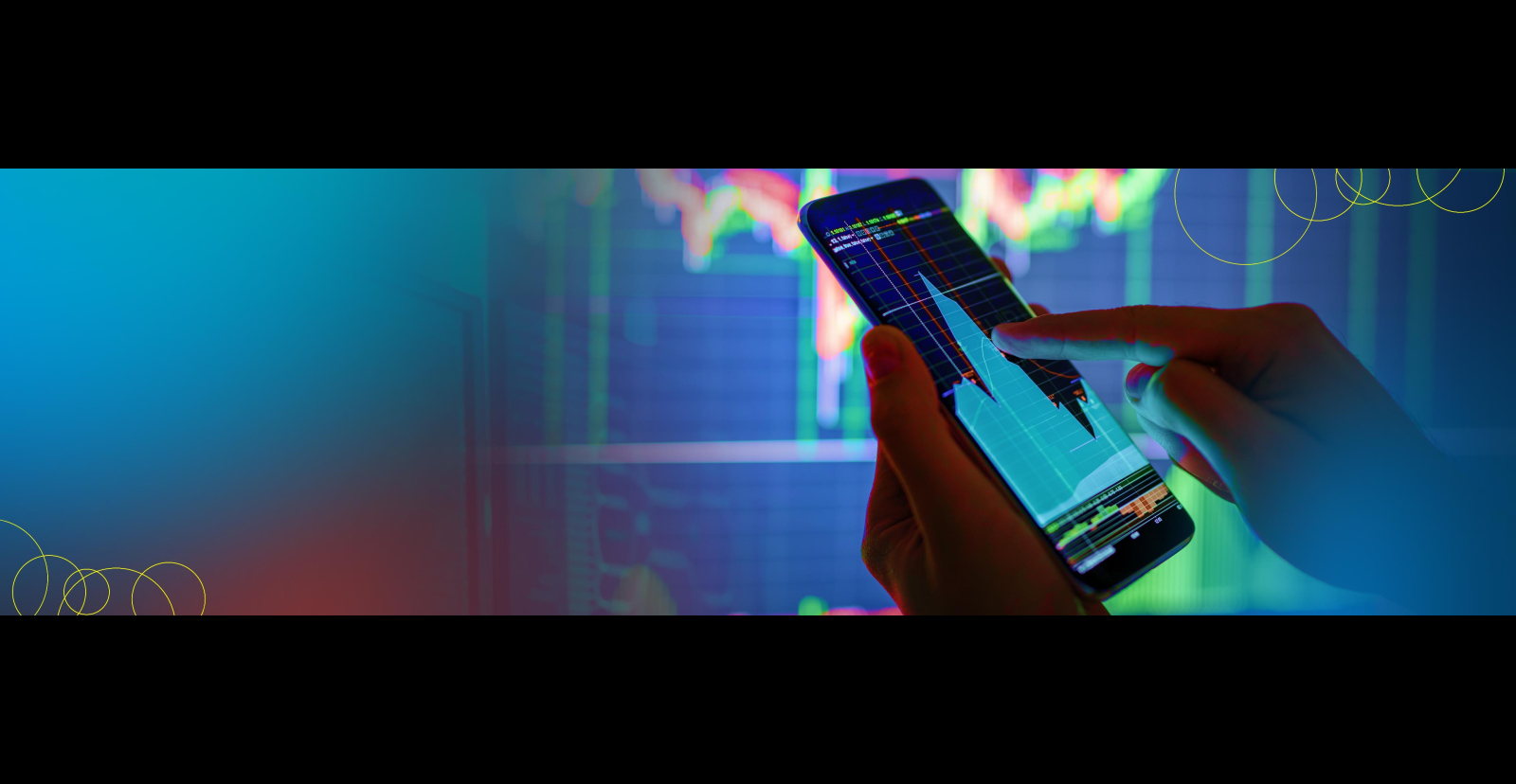 finger touching stock graph on mobile phone
