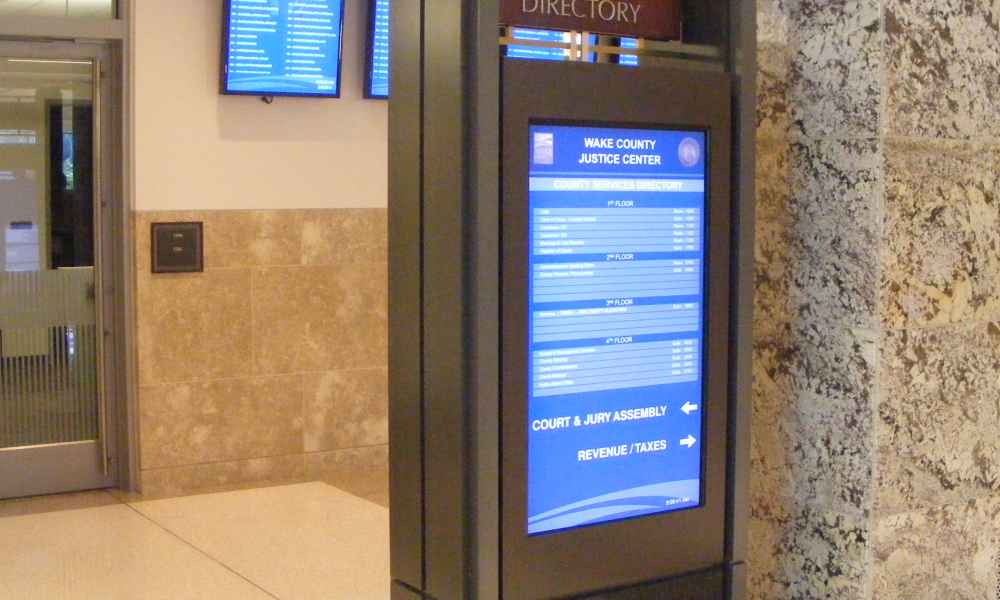 digital signage in Wake County Justice Center building
