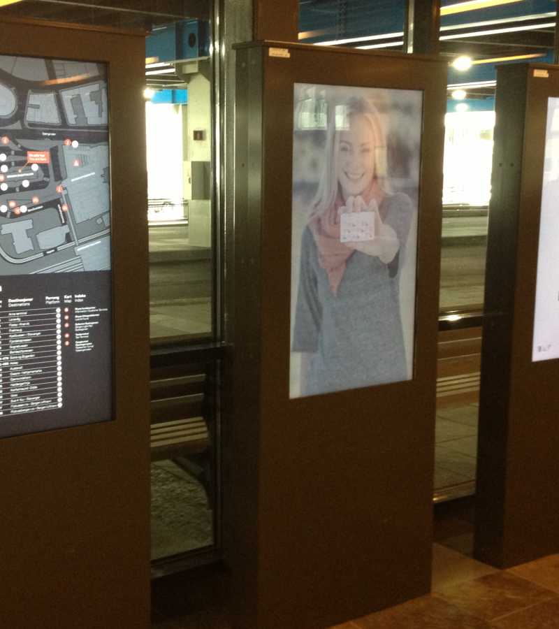 Interactive wayfinding kiosks in train station