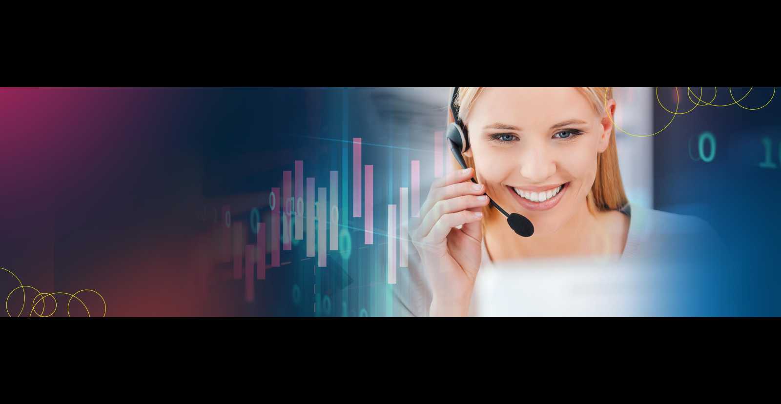 image of a call center attendant talking into a microphone