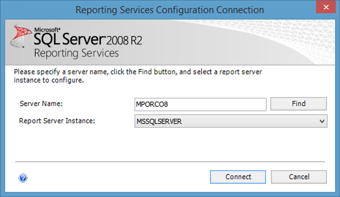 Reporting Services Configuration Connection dialog box